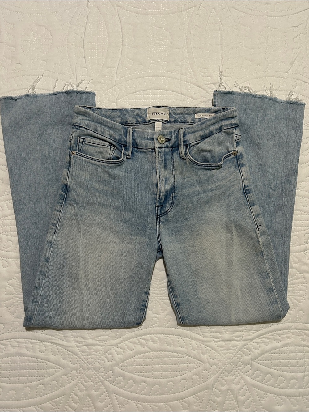 Frame Denim Light Blue ‘Le Crop Mini Boot’ Jeans with Raw Hem Sz: 27 - Picture 10 of 10
